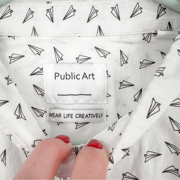 Public Art Airplane Print Short Sleeve  Regular Fit Shirt - Picture 4 of 6